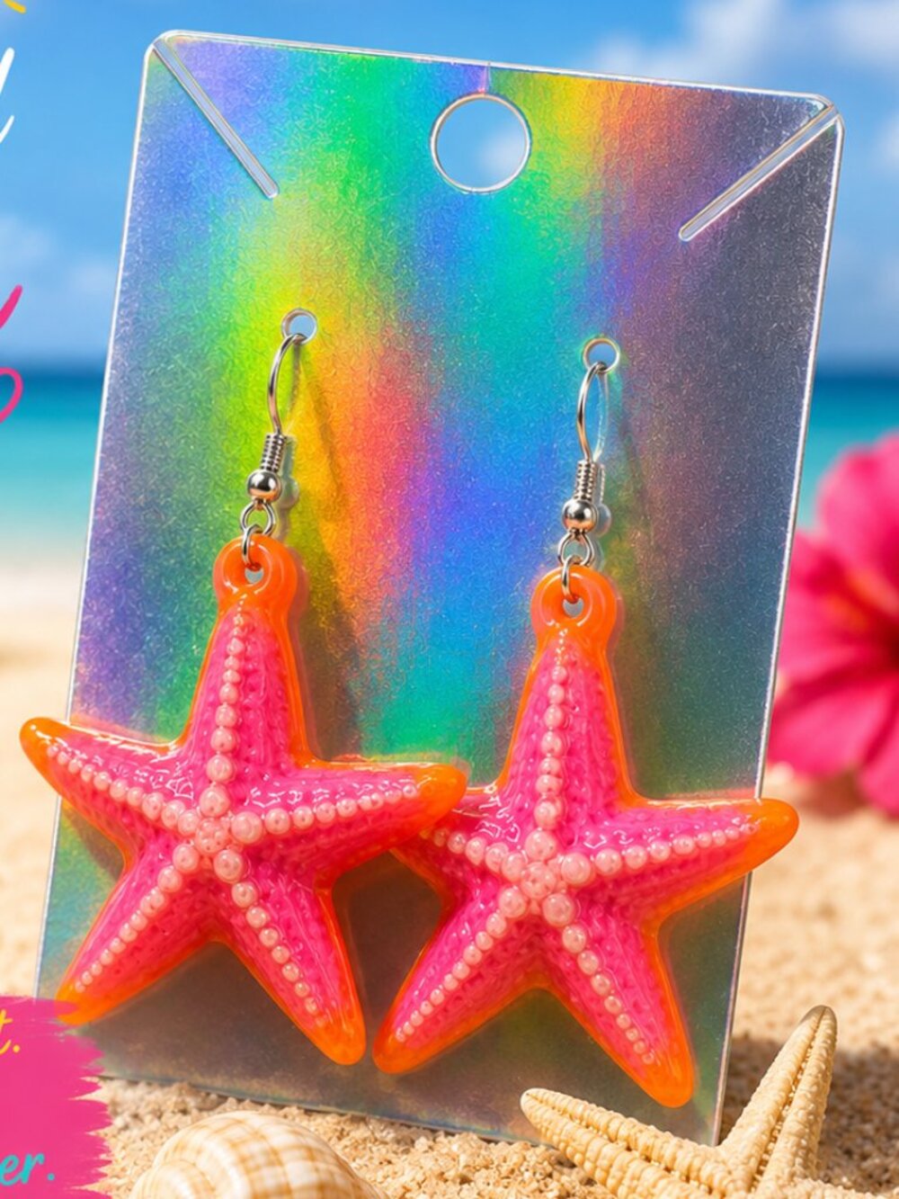 Color Me Lit LLC Hand-Painted Starfish Earrings | Beach Jewelry